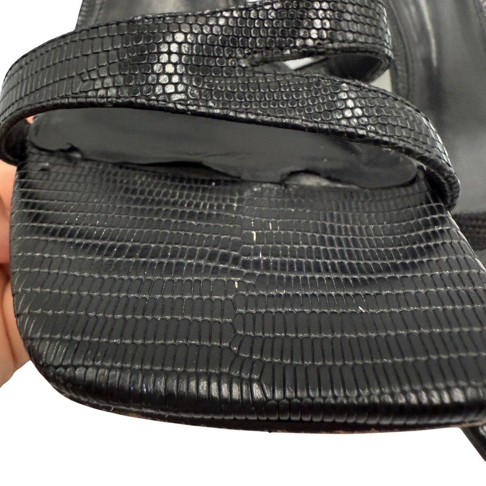 Vince‎ Camuto Block Heel Sandals Black Glossy Lizared Embossed  Size 8 - Picture 9 of 10